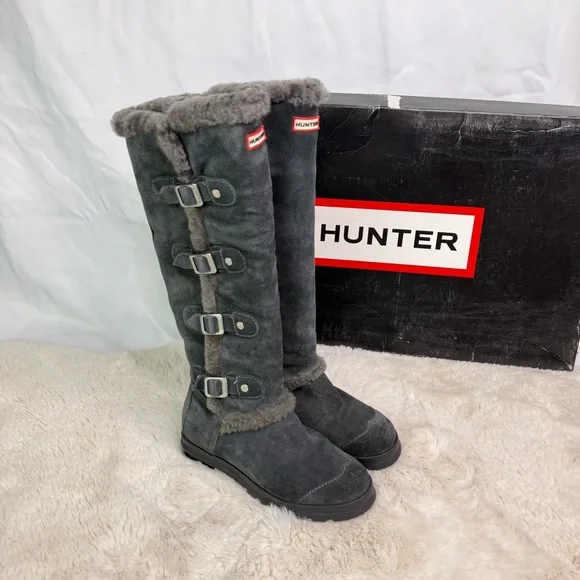 Hunter Leather‎ Suede Fleece Genuine Dyed Sheep Shearling Lined Boots