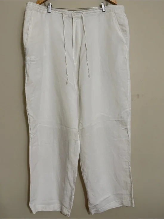 Linea Uomo Men's White Linen Drawstring Pants 46x30 beach vacation casual resort