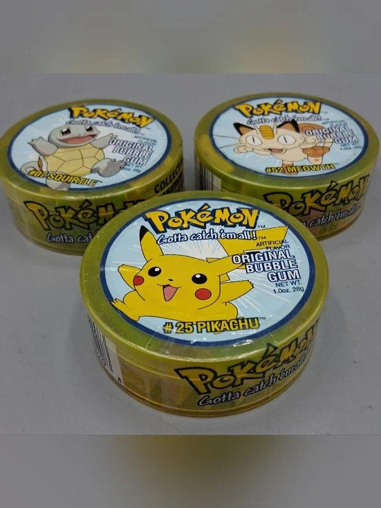 Vintage 1999 POKEMON Bubble Gum Lot x3 Pikachu #25 Meowth #52 Squirtle #07 NEW