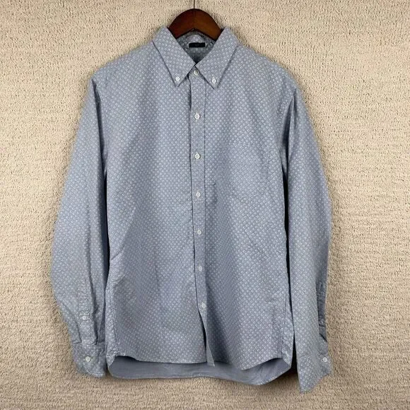 J. Crew Shirt Mens L Blue Floral Oxford Slim Button Up Long Sleeve Preppy Pocket