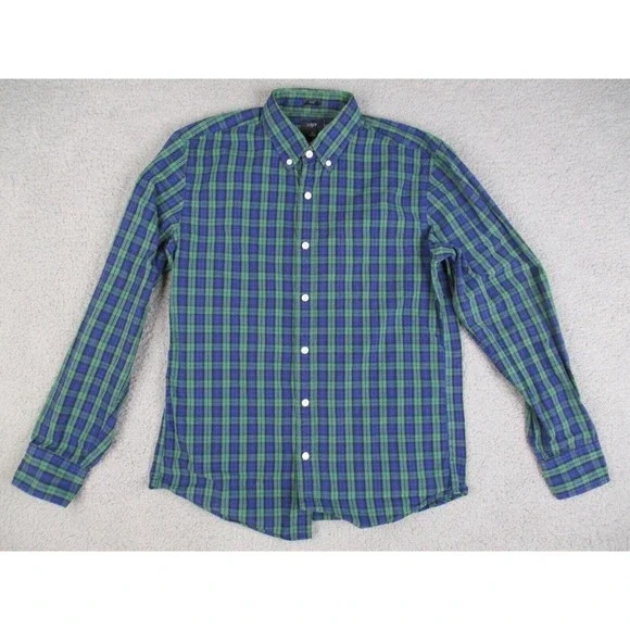 J.‎ Crew Shirt Mens Medium Blue Green Plaid Slim Fit Button Down Long Sleeve