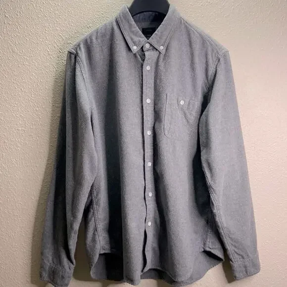 J. Crew Men Heather Gray Wool Blend Elbow Patch Button Down Shirt Size L