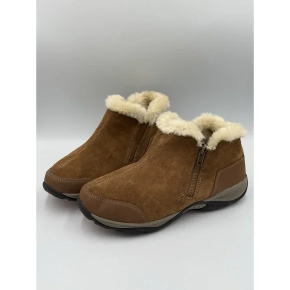 Easy Spirit Epic Cold Weather Side Zip Booties Women's Size 9.5 W Brown Sherpa