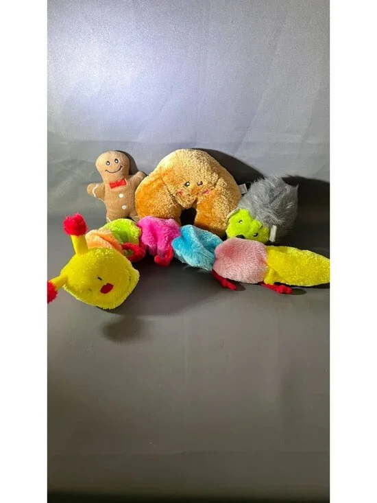 ZippyPaws Plush Dog Toys Bundle - Caterpillar Hedgehog Gingerbread Man & Croissa