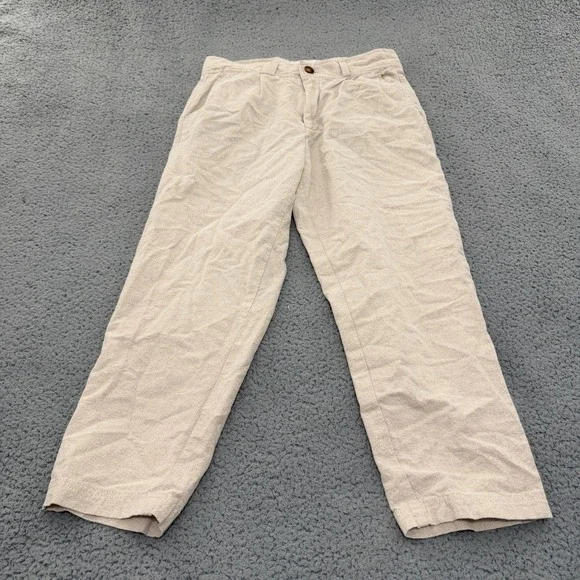 I Love Ugly Kobe Pants Mens Size M Pleated Cotton Linen Trousers Oatmeal Beige
