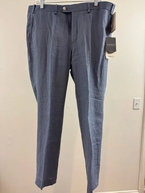 Ralph Lauren Slate Blue Linen-Blend Dress Pants