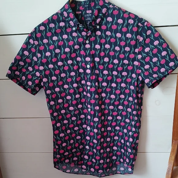 J. Crew Men's Pink and Blue Floral Shirt