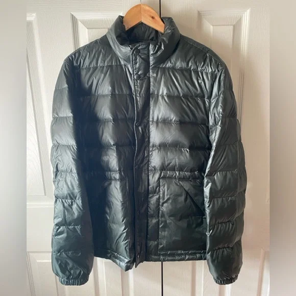 J. CREW Dark Forest Green Ripstop Nylon‎ Duck Down/Feathers Puffer Jacket SZ M
