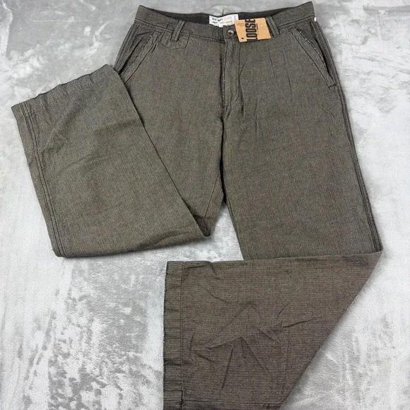 Old Navy Brand Loose Khakis Mens 32x30 Brown Textured Cotton Relaxed Pants NEW