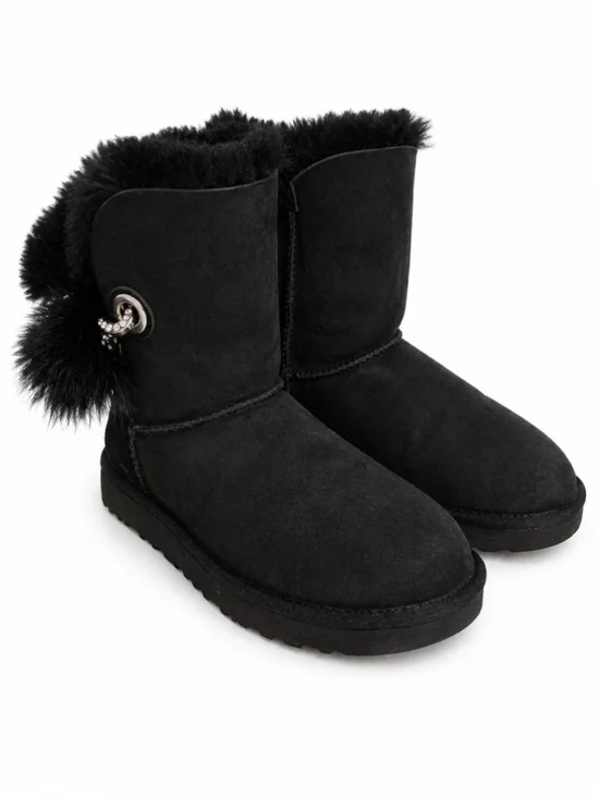 UGG Irina Swarovski Crystal Pin Bling Toscana Pom Pom Black Mid Boots Size 9