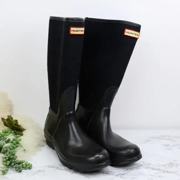 Hunter Arlen Black Tall Waterproof Pull On Rain Boots Size 7 women's