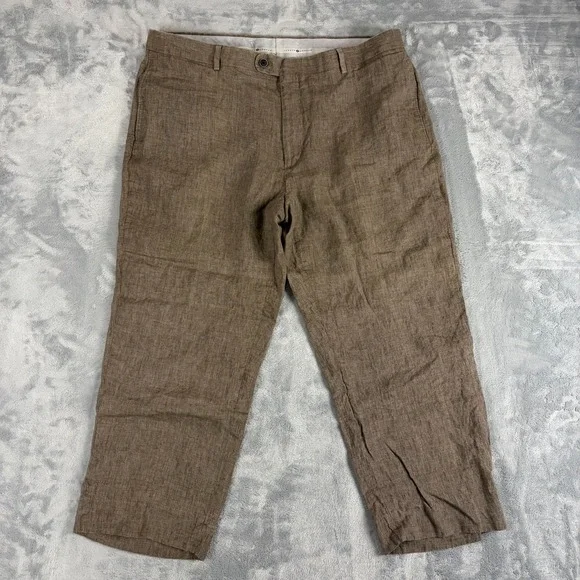 Joseph Abboud Pants Men 40x25 Brown Linen Capritex Leomaster Italian Trousers