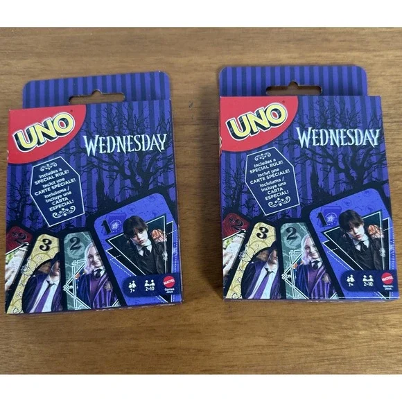 Lot Of 2 Mattel Games UNO Wednesday Card Game for Kid, Adult & Family Nights
