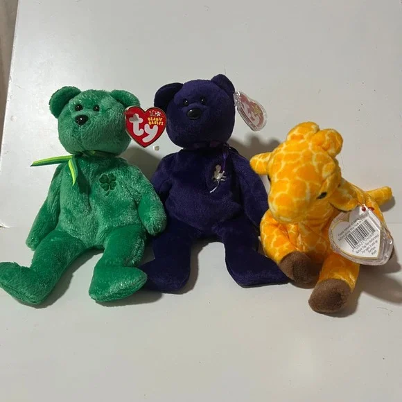 Ty Beanie Babies Lot Dublin Bear Princess‎ Diana Bear Twigs Giraffe Set of 3 90s