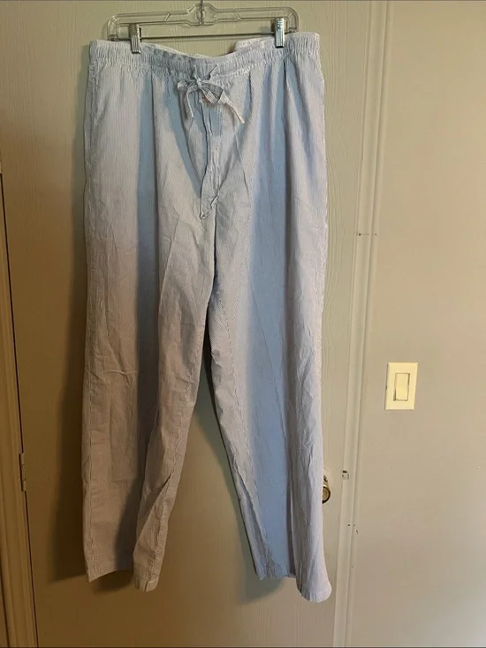 L.L. Bean Light Blue Seersucker Drawstring Pajama Lounge Pants Size XL