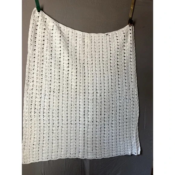 Vintage Rare Crochet Blanket‎ Square Cottagecore White 42x40 Grannycore
