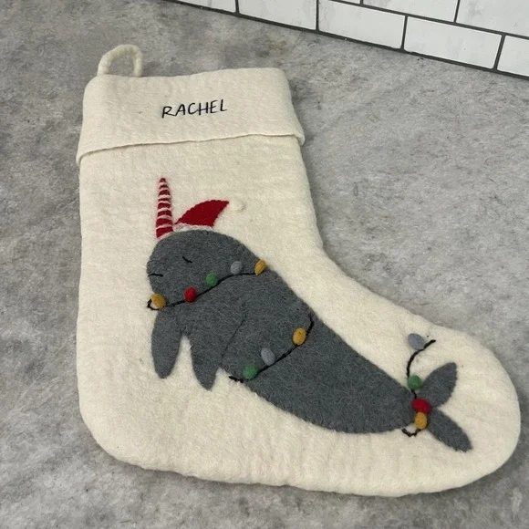 West Elm Christmas Stocking Narwhal Felt Personalized Rachel White Holiday