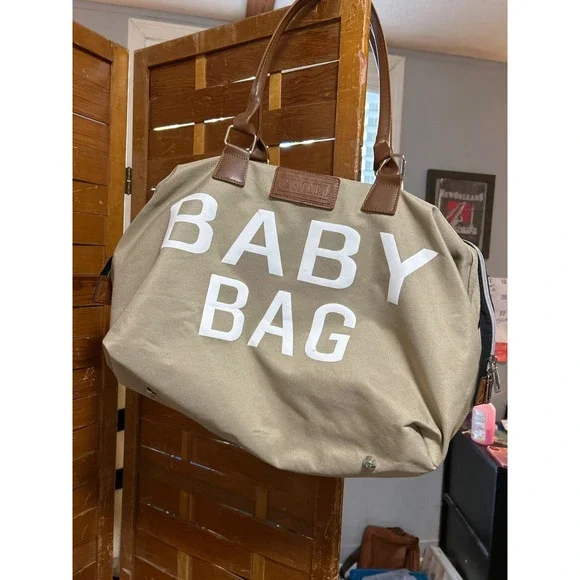CHOEL Baby Bag‎ Diaper Tote Khaki Tan White Logo Leather Straps bag only