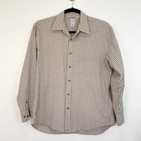 J.Crew Button-Up Shirt Size Large Cream blue navy