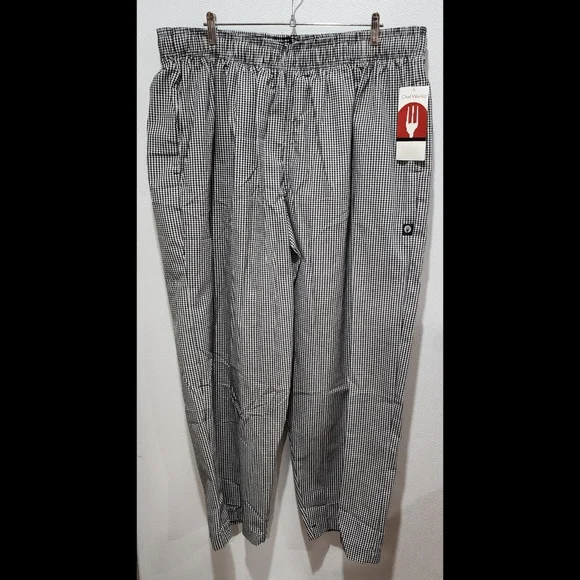 CHEF WORKS Chef Pants Mens Size 4XL Black/White Gingham Check NWT
