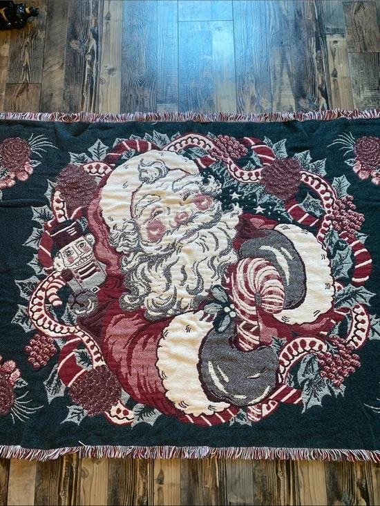 Vintage Tapestry Holiday Santa Nutcracker Throw Blanket