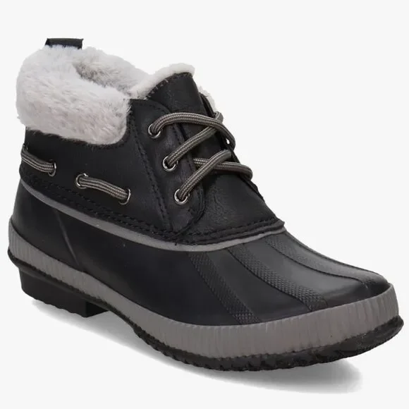 JSport by Jambu Women's Mary Ankle Rain Boot Fur Trim Black Grey NWT, Size 8