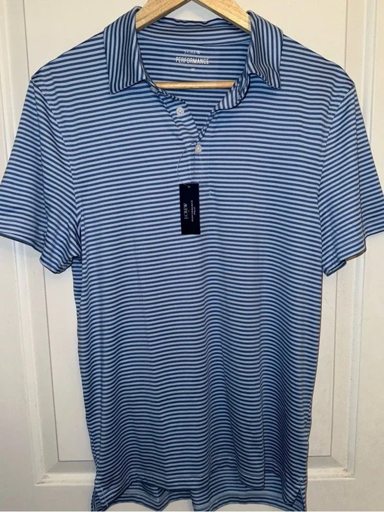 J. Crew Men’s Blue and White Striped Performance Polo