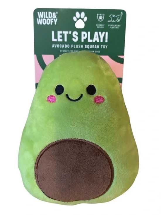Wild & Woofy LETS PLAY! Avacado Plush Squeak Toy Small & Medium Dogs Durable NWT