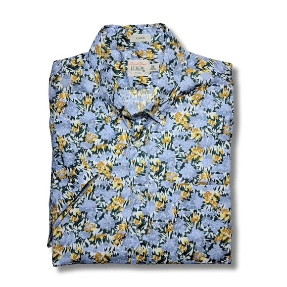 J. Crew Secret Wash Classic Floral Print Short Sleeve Shirt