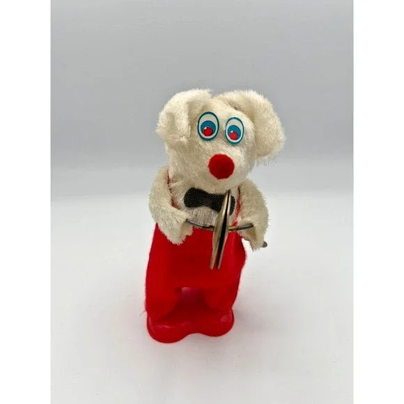 Vintage Wind Up Cymbal Dog Toy Plush Mechanical Clapping Toy Works