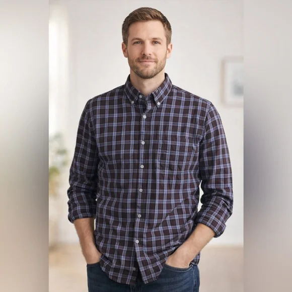 J. Crew 2-Ply 100% Cotton Plaid Button Down Shirt Men M Blue