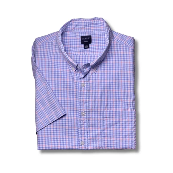 J. Crew Blue & Pink Gingham Short Sleeve Button-Down Shirt L​