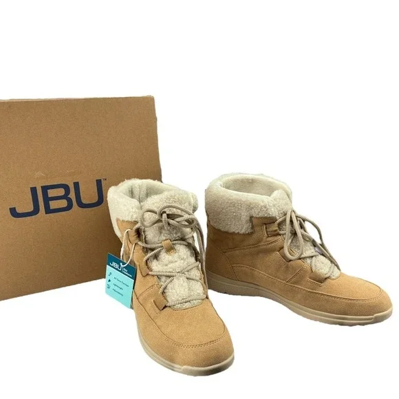 JBU Jambu Freeze Tan FauxShearling‎ LaceUp Booties Lightweight Traction 8M NIB
