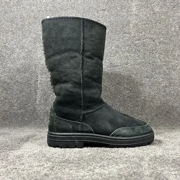 UGG Ultra Tall 5245 Women’s Size 7 Black Sheepskin Pure Wool Winter Boots Used