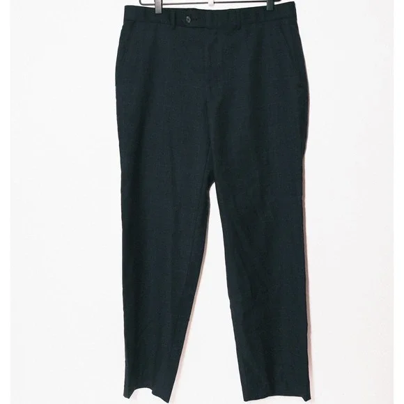 Zanella Bennett Mens 40x30 Flat Front Pleated Wool Dress Pants Black