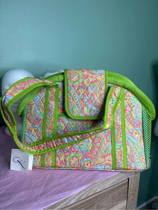 Green Paisley Baby Tote Bag with Bright Trim