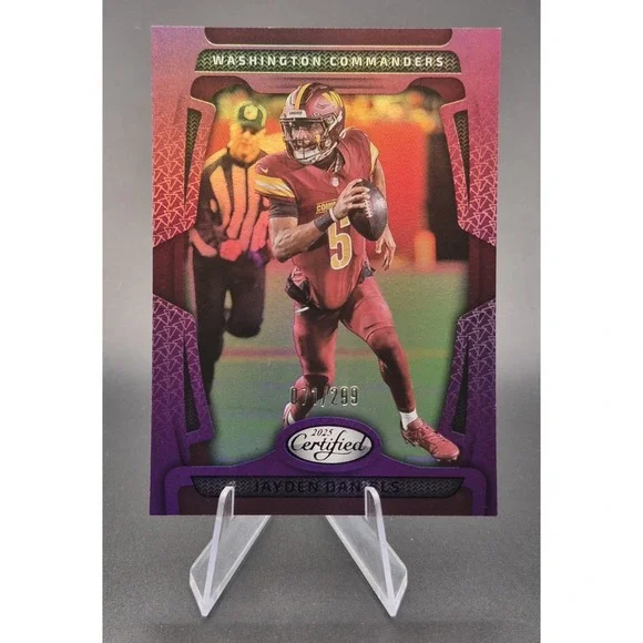 2025 Panini Certified Jayden Daniels #98 Purple Mirror /299 Commanders OROY