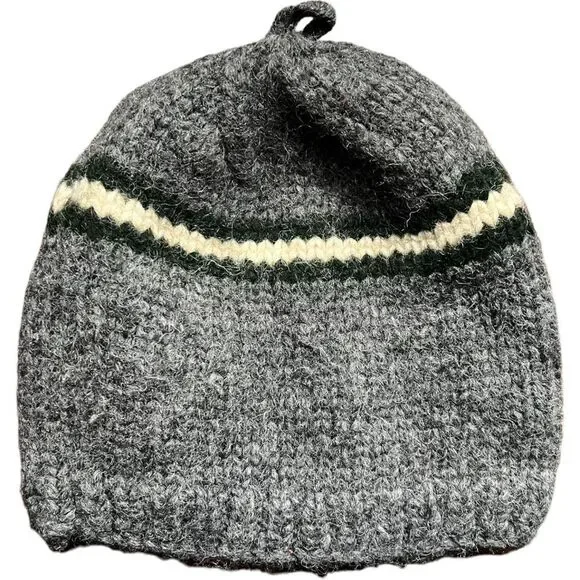 J. Crew Men’s Vintage Wool Gray Stripe Winter Beanie Hat. OS. One Size.