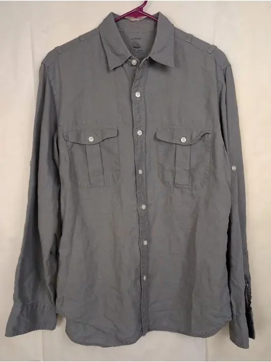 J. Crew grey Baird McNutt Irish linen button up shirt Size Medium Preppy Minimal