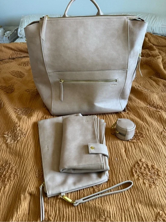 FAWN Neutral Diaper Bag, Changing Pad and Paci Case