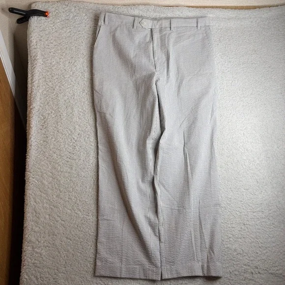 Lauren Ralph Lauren Mens Gray White Seersucker Striped Pants 38x30 Flat Front