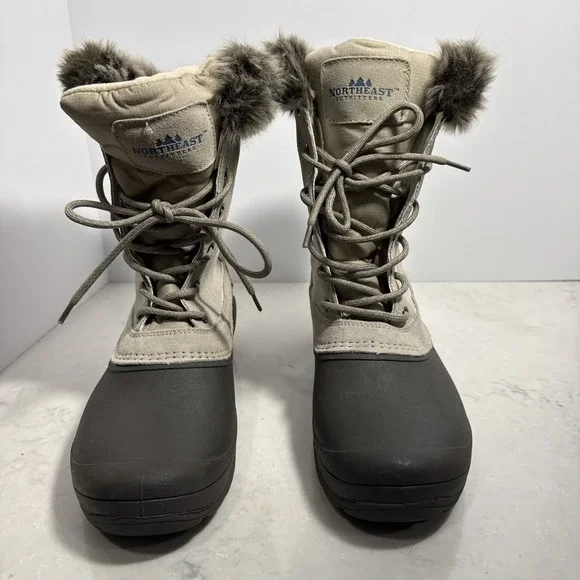 Northeast Outfitters Pac Boot Women Winter Ivory Suede Leather Sz 11 Thinsulate