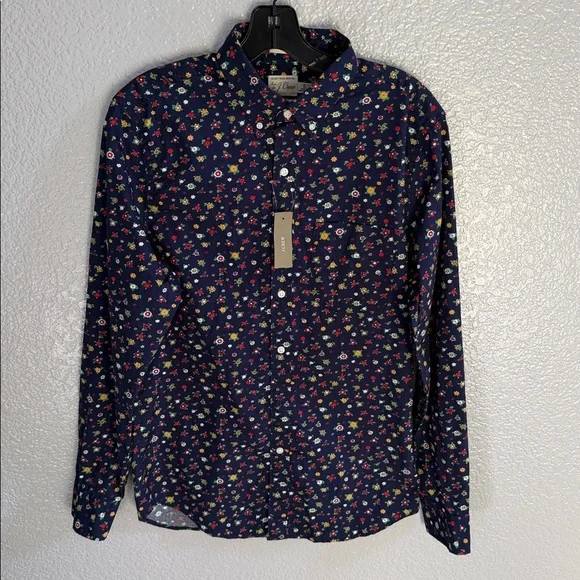 J.Crew Men Floral Slim Secret Wash Cotton Poplin Shirt Size Small