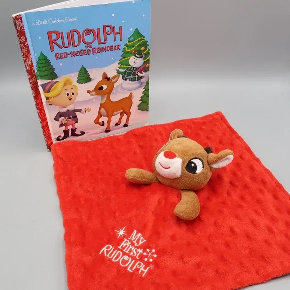 Rudolph The Red Nosed Reindeer Lovey Security Blanket Babys First w Book