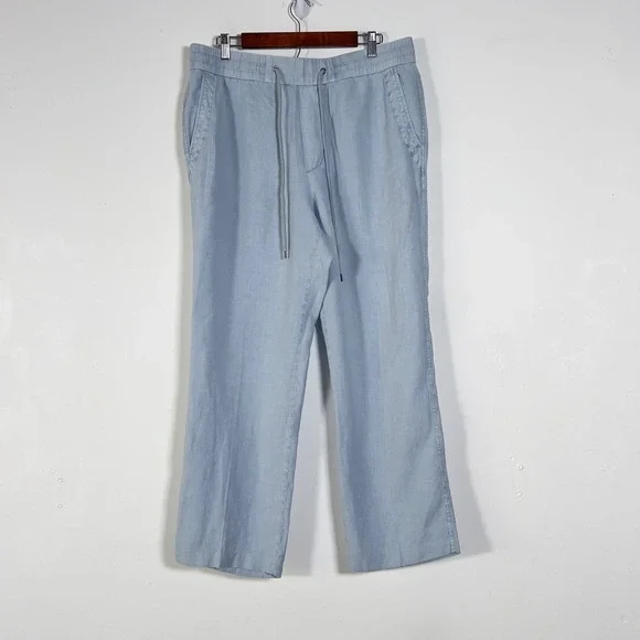 James Perse Linen Drawstring Pants Mens Sz 3 Blue Relaxed Straight Leg
