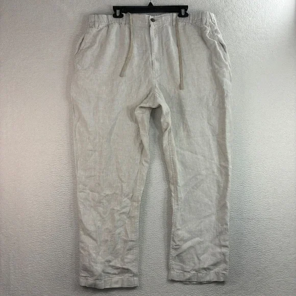 Caribbean Linen Pants Men 44x30 Beige Relaxed Drawstring Beach Coastal Summer