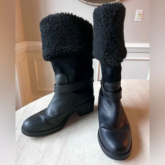 Coach Leather Shearling Parka Mid‎ Calf Boots Women's Size 8