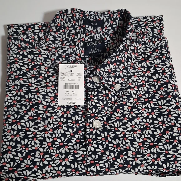 J. Crew Men's‎ Navy Floral Print Short Sleeve Shirt Slim Casual Size M