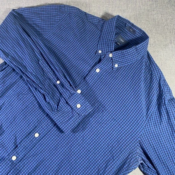 J.Crew Mens Slim Fit Button Down Shirt Blue Gingham Check Long Sleeve L