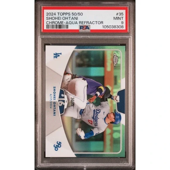 2024 Topps Chrome 50/50 Shohei Ohtani Aqua Refractor /75 PSA 9 MINT Dodgers MVP